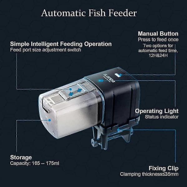 Automatic Aquarium/Fish Feeder, Multifunctional Adjustable Digital Fish Feeder Timer, 175ml Capacity