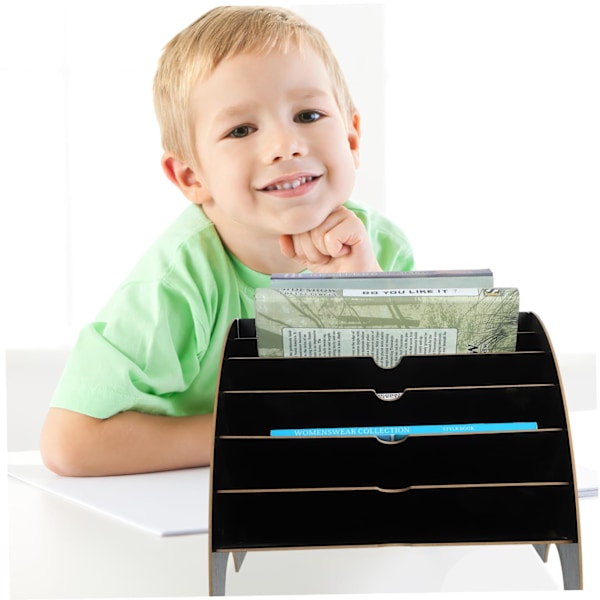 (Sort) Computer Desktop Bogreol Organizer, Multifunktionel Bordplade Opbevaring Display Hylde Rack til Hjemmekontor Kollegiemøbler