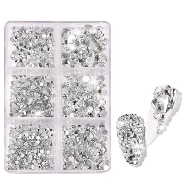 5box Blandade Storlekar Varma Fix Runda Kristaller Stenar Glasstenar Platta Bak Slöjor 5 Färger-DIY Nageltillbehör