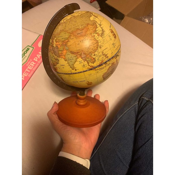 Mini Vintage World Globe Antik Dekorativ Desktop Globe Roterande Jord Geografi Globe Träbas Pedagogisk Globe Bröllopspresent med förstorande Gl