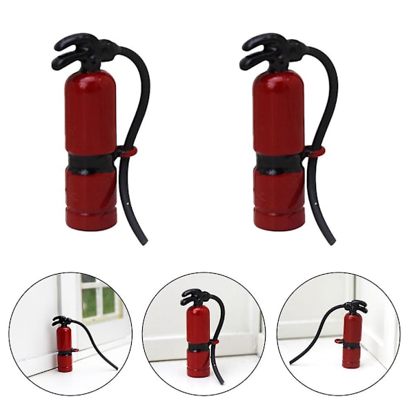 2 st Mini Brandsläckare Modeller för Dockhus Dekoration Utomhusleksaker för Barn Legering Hängsmycke Röd 3.7X