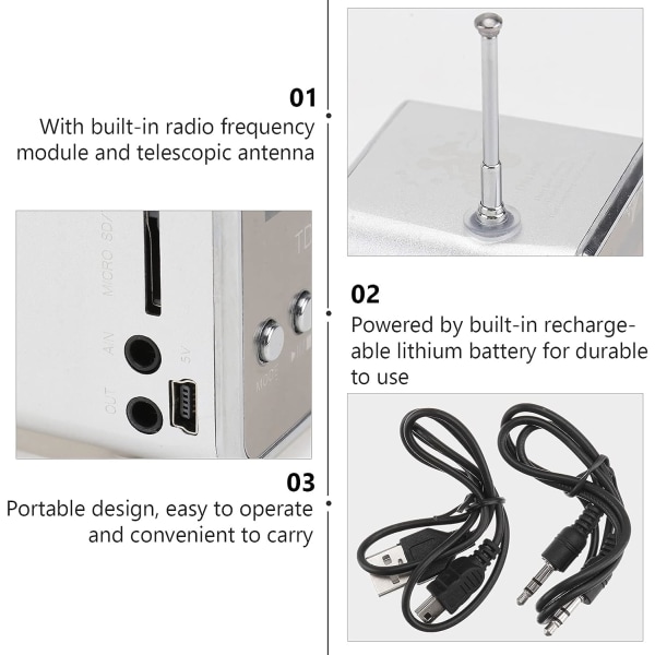 Mini digital bærbar musik MP3/4-afspiller Diskhøjttaler FM-radio (sølv)