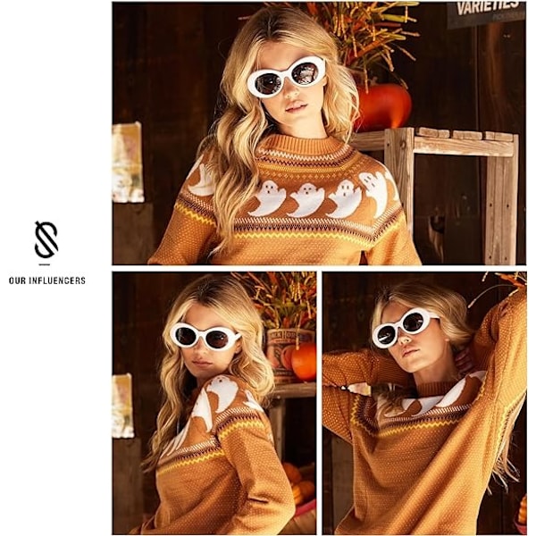 Solbriller Hvide Oval Clout Goggles til Kvinder Mænd Retro Runde Trendy Indfattede Clueless Kostume Ramme