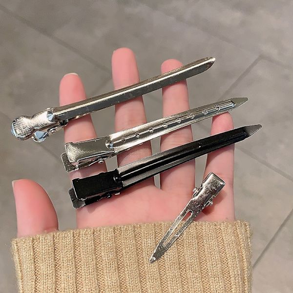 24 Pack Anka Klipp, Rostfri Metall Alligator Curl Klipp med Hål för Hårstilering, Hårfärgning, Silver-svart