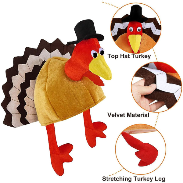 3-pack Tackgiving Turkeyhatt för Vuxna och Barn - Festkostym Dekorationer Plysch Turkeyhatt