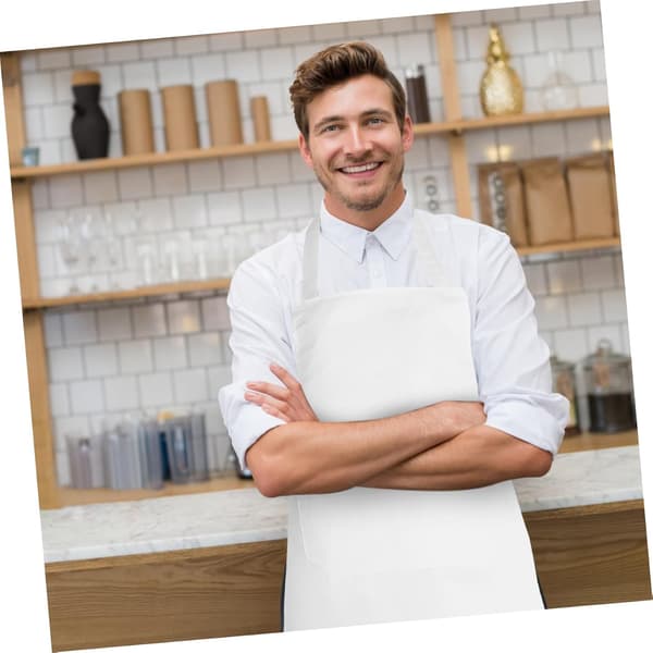 Polyester restaurantforkle med halterneck, store lommer, kjøkkenforkle, hvit unisex-passform
