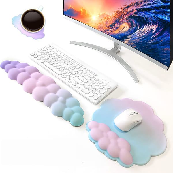 Cloud-shaped Mouse Pad Gradient Keyboard Wrist Rest Computer Wrist Rest Creative Desk Mat Non-slip Memory Foam Wrist Rest (Set of 3)