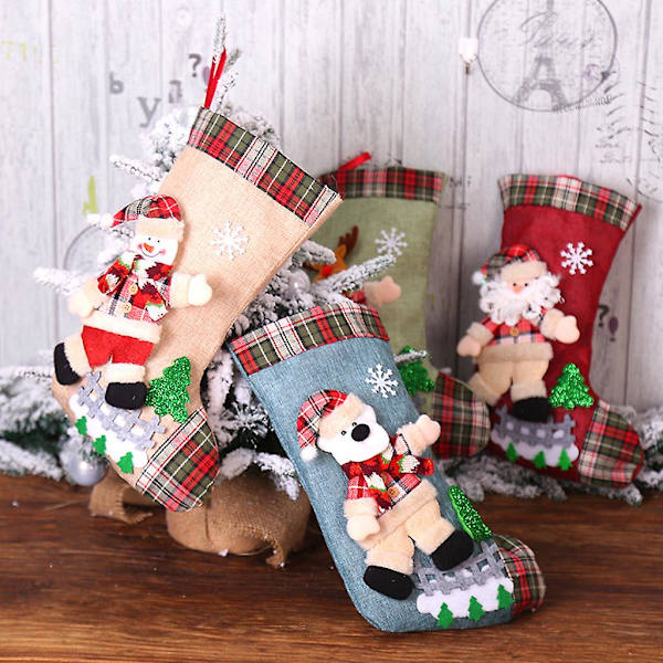 Stor Julstrumpa Julstrumpa Ornament 16 Tum Santa Snögubbe Rensa Strumpan Presentpåse för Semester Heminredning Rag Snögubbe