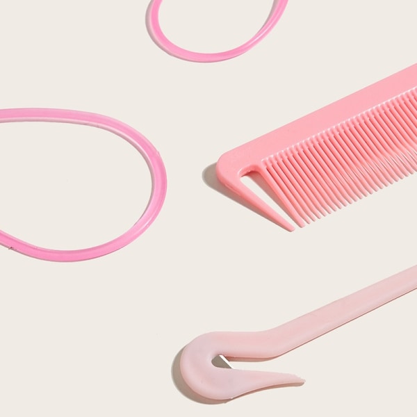 Hårhaleverktøy, 4-pakk hårløkkeverktøysett kam metallstift haleflettekam for hårstyling, rosa