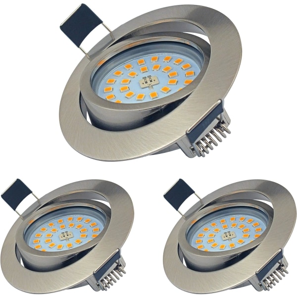 3 dimbara LED-infällda spotlights, 5W varmvit 3000K, 550LM, justerbar, IP44-infälld taklampa, används i badrum, vardagsrum och kök)