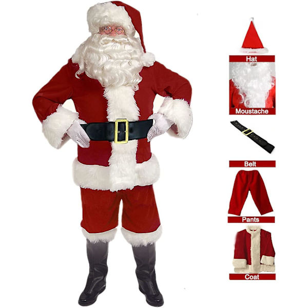 Tomte Kostym För Män Och Kvinnor - Tomte Kostym Set - Tomte Outfit För Vuxna - Män Och Kvinnor - Full Juldräkt 5 Delar (m)