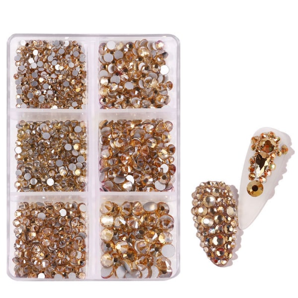 5box Blandede Størrelser Hot Fix Runde Krystaller Stene Glassten Flade Bag Rhinestones 5 farver - DIY negletilbehør