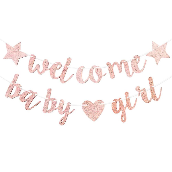 Babyjentedekorasjon Baby Shower Dekorasjoner Bursdagsfest Banner Baby Shower Flagg Rosa 300x14cm