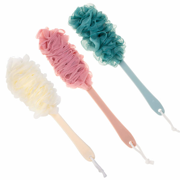 Ryggskrubbare för Dusch, Loofah Långt Handtag Badkroppsborste, Mjuk Nylon Mesh Svamp för Dusch, Loofah på Pinne (3-pack)