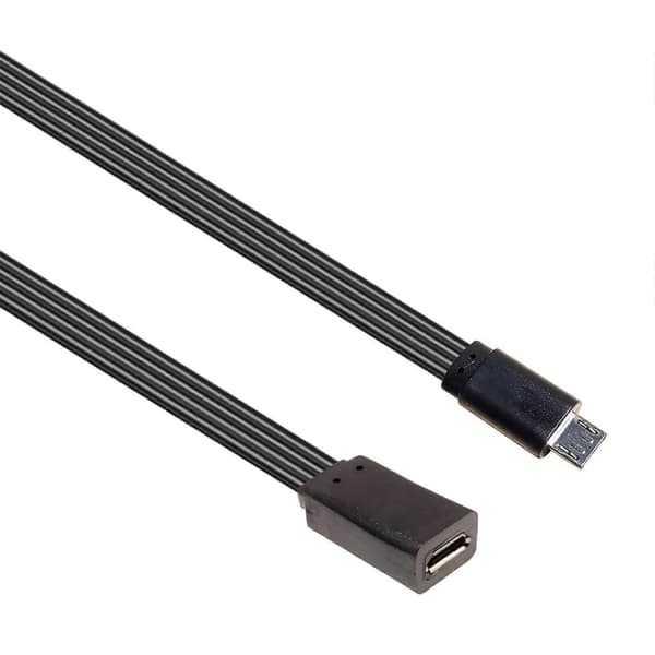 Flat Braided Micro-USB Extension Cable with Angled Connectors, Multiple Lengths for Electronics Charging Cord, Multicolor 1m V8ST to V8F V8ST to V8F 1m