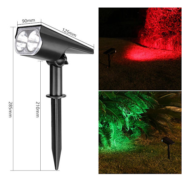 Flerfärgad Solcellslampa för Utomhus, 2 LED Sollampor Vattentäta IP67, Justerbar Solcellslampa med 2 Ljuslägen, Färgrik
