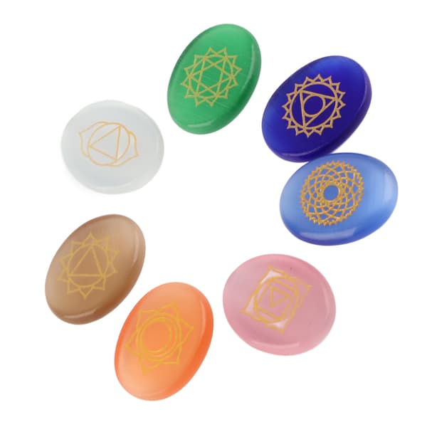 Chakra Krystal Healing Sæt 7stk Indgraverede Palmesten
