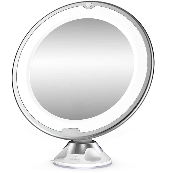 Makeup Spejl 10x Forstørrelse LED-belyst Makeup Spejl 360° Drejelig Med Integreret Sugeskål Barberingsspejl Vægspejl Forstørrelsesspejl
