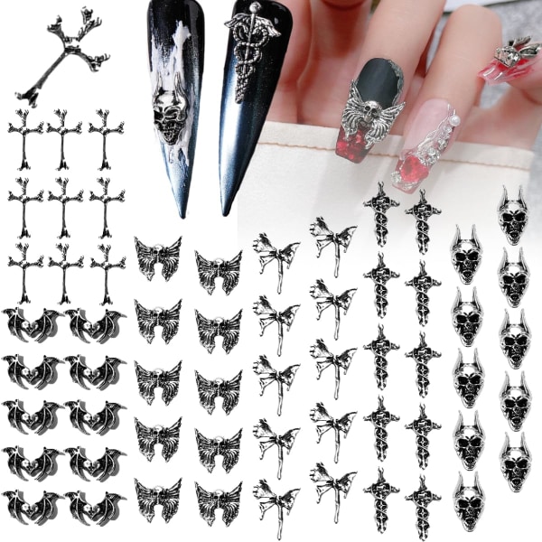 Halloween Nail Charms for akrylnegler Butterfly Cross Chrome Hearts Nail Charms Nail Supplies for Nail Art Accessories