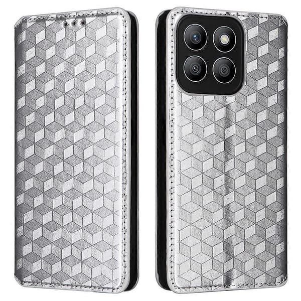 For Honor X8c 4G Fodral Plånbok Rombpräglat Läder Telefonfodral - Silver