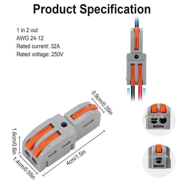 50 st spaktrådanslutningar 1 in 2 ut DIY Mini Split Kompakt Splitter Docking Terminal Block Spaktrådmutter Elektrisk