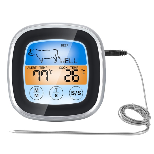 Digital Kötttermometer Kök, BBQ Termometer, Digital Termometer med LCD-Timer, Temperaturgivare för Ugn Kött O