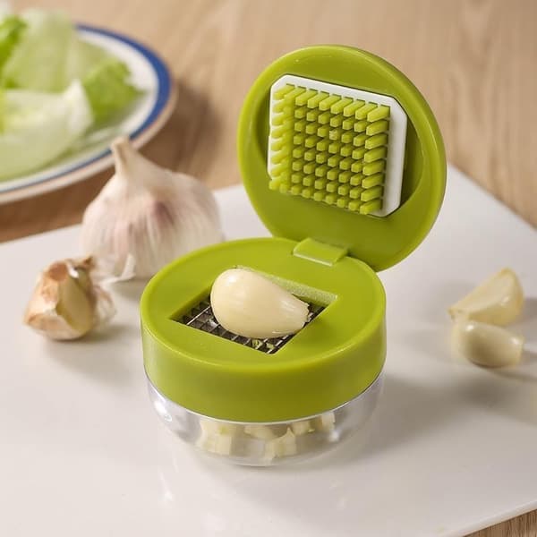 Mini Garlic Chopper with Storage, Handheld Stainless Steel Slicer, Dicing Green [Ho]