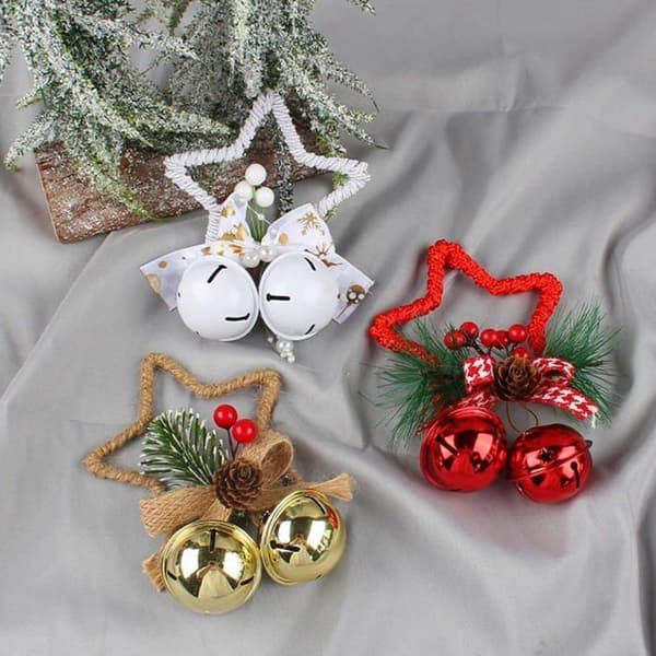Three Star-Shaped Fabric Bells for Christmas Trees, with Loops. Christmas Decorations.