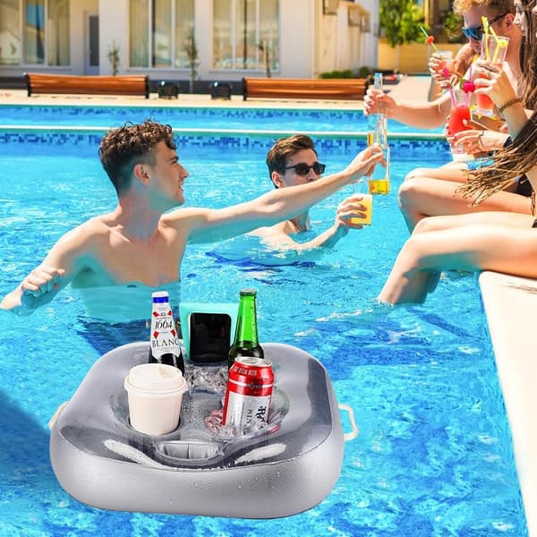 Inflatable Cup Holder with 6 Holes, Inflatable Pool Cup Holder, Inflatable Floating Drink Tray, Floating Pool Bar for Parties