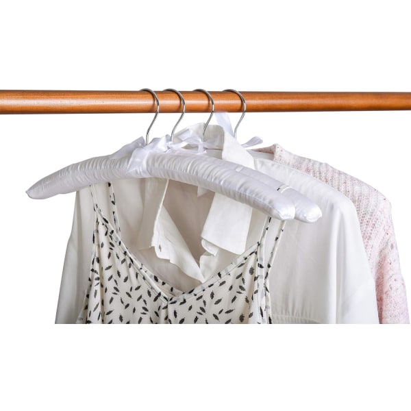 Pakke med 10 ekstra lange hvite satenghengere, 38cm, myke silkehengere til bryllup t-skjorter, skjorter, kåper og gensere.
