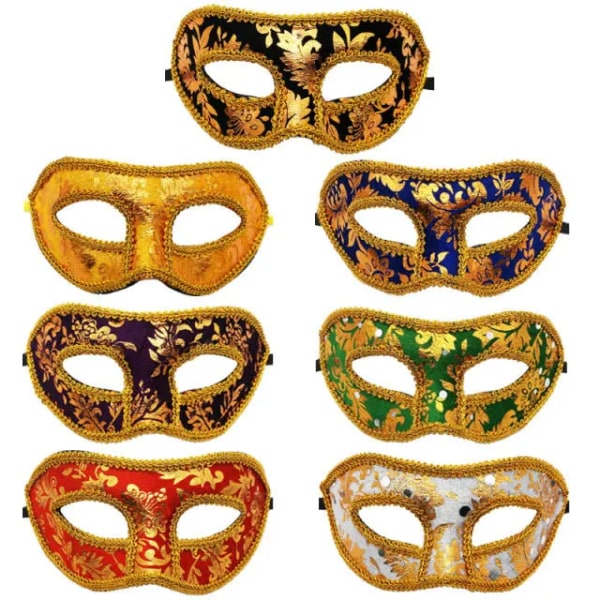 7 stk Menn Masquerade Mask Eye Party Mask A (gull, lilla, svart, hvit, blå, grønn, rød)