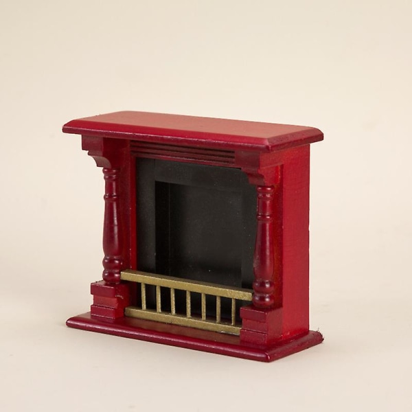 Mini Hus Træ Pejs Dukkehjem Mini Pejs Model Miniature Møbel Model Rød 10.5x4x9cm Red 10.5x4x9cm