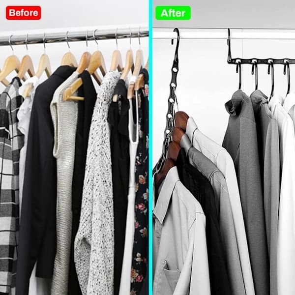 HA~10-pack Magic Hangers Wardrobe Hanger Organizer Clothes Storage Space Saving in Closets Black 38CM