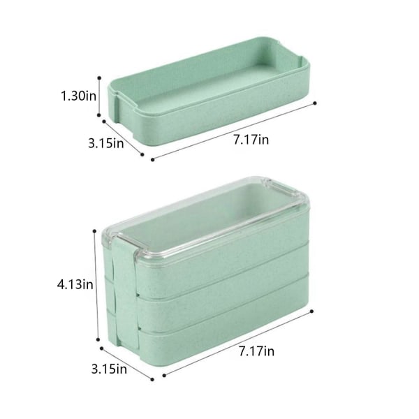 Stackbar Bentolåda, Lunchlåda-set med Sked & Gaffel, 3-i-1 Fack, Vetehalm Matlåda Light green