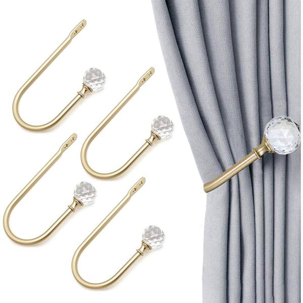 4 stycken U-formade gardiner med transparenta kristallkulor för väggdekoration, guld