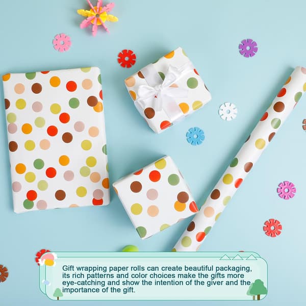 Presentinslagspapper Set 43×300cm, Presentpappersrulle för Födelsedagar, Bröllop och Jul - Färgglada Prickar