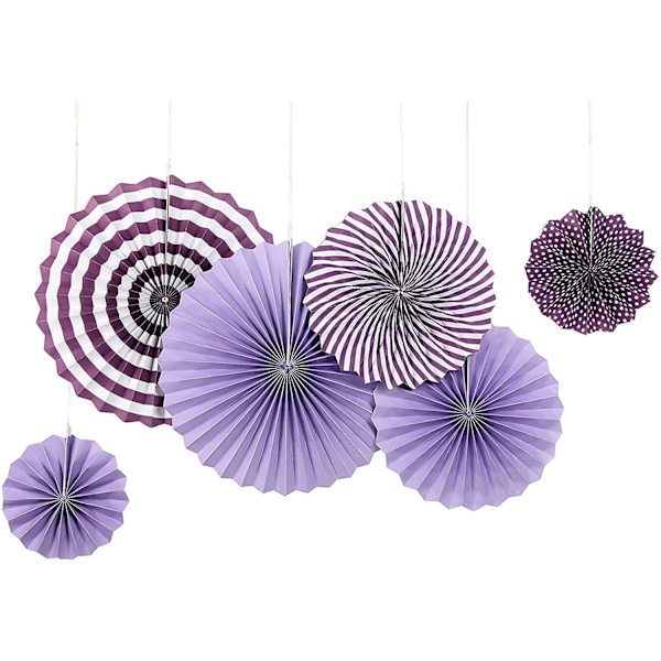 Sæt af 6 Papirblomster Fans Rumindretning Til Festligheder Bryllup Fødselsdag Kombination Violett