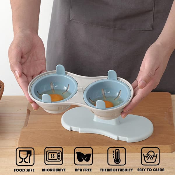 2-hole Microwave Egg Cooker, Breakfast Double Row Egg Cooker, Boiled Egg Cup Kitchen Utensil (Light Blue)