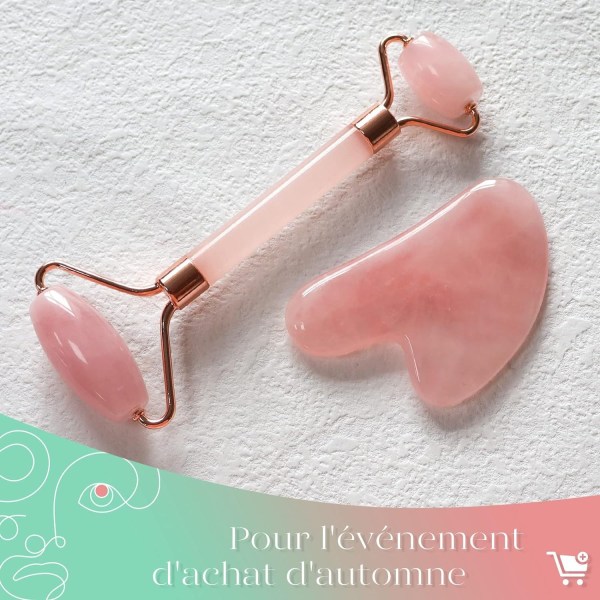 Rose-Gua Sha & Jade Roller, Ansiktsrulle, Hudpleieverktøy for skjønnhet, BAIMEI Rose Quartz Massasjer for ansikt, øyne, nakke