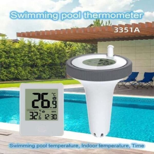 Flydende termometer til pool, trådløst flydende termometer til indendørs og udendørs brug, digitalt pooltermometer med LCD-skærm