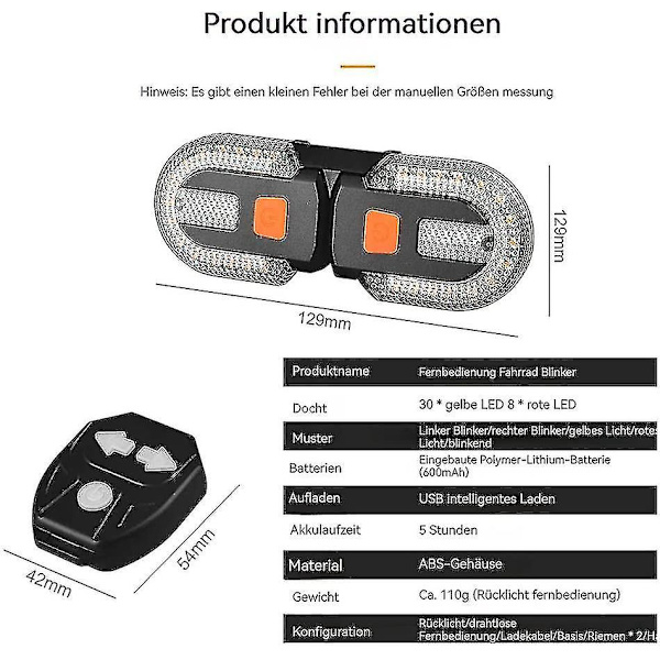 Cykelblinkers med Trådlös Fjärrkontroll, Två Delade Bakljus med Blinkers, USB Laddningsbar
