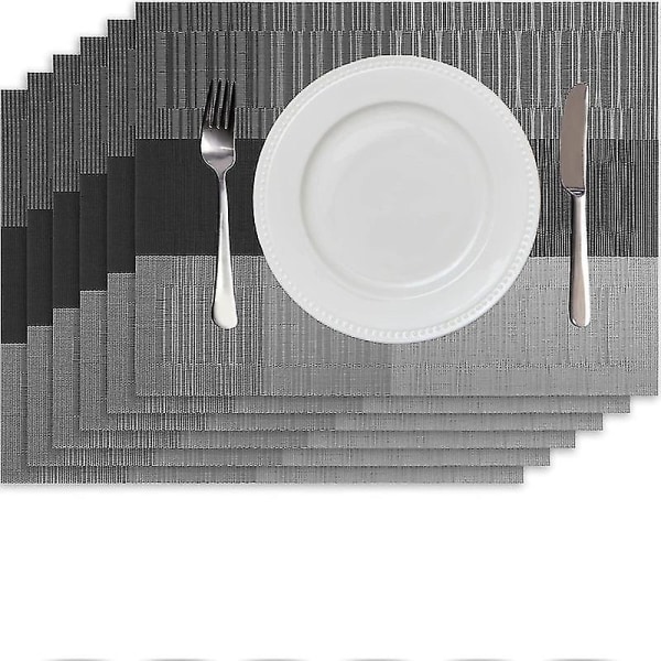 6 kpl kudotut Pvc-pöytämatot, pestävät illallismatot keittiöön ja ruokailutilaan, harmaa Grey