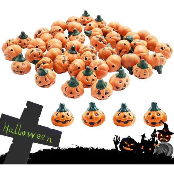 50 stk Halloween Miniature Græskarfigurer Mini Plastik Græskarmodel Ornament Realistisk Hul Græskarstatue til DIY