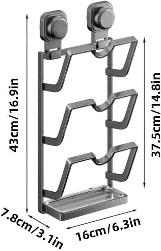 Metal Lid Rack, Cutting Board Rack with Suction Cup, Wall-Mounted Multi-Layer Storage Rack, Kitchen Utensil Rack (Grey, 6.3 * 3.1 * 16.9) [Ho]