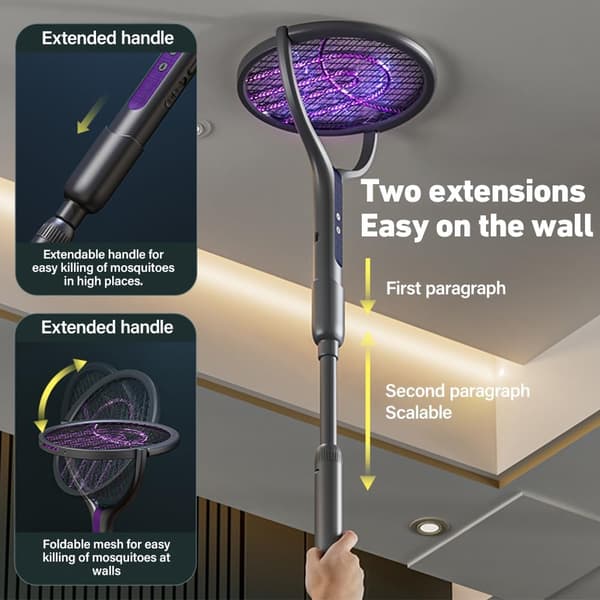 Electric Fly Swatter, Rotating Head, 2-in-1 Rechargeable Electric Fly Swatter, BugZapper, Insect Catcher, Fly Trap, FlyZapper Racket with