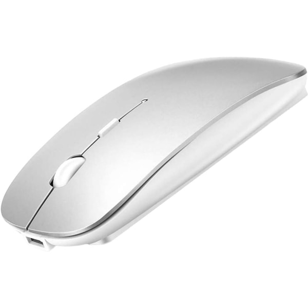 Bluetooth oppladbar mus for bærbar, PC, bærbar PC - Sølv Silent Bluetooth dual-mode trådløs mus