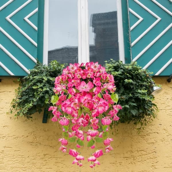 Artificial Hanging Flowers 2-Pack - Silk Hibiscus UV Resistant for Outdoor Use (BT)