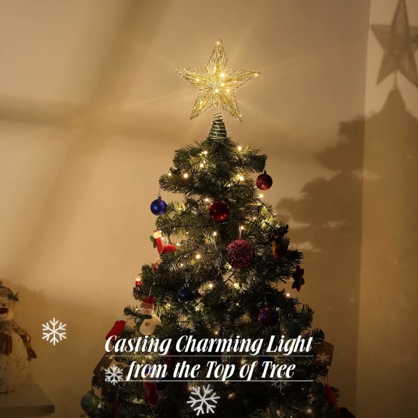 Joulukuusitähti, LED-puuvalo Kiiltävä metallinen joulutähti, Perinteinen joulukoristeita Joulukuusikoriste keijulla
