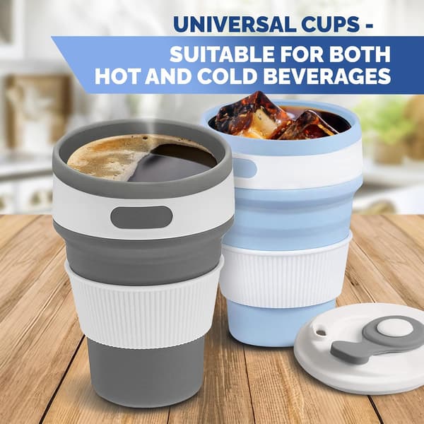 2-pack Foldable Coffee Cup Reusable – 350 ml Leak-proof Travel Mug, Silicone, Foldable & Portable for Hiking, Camping, Office | Lightweight, He