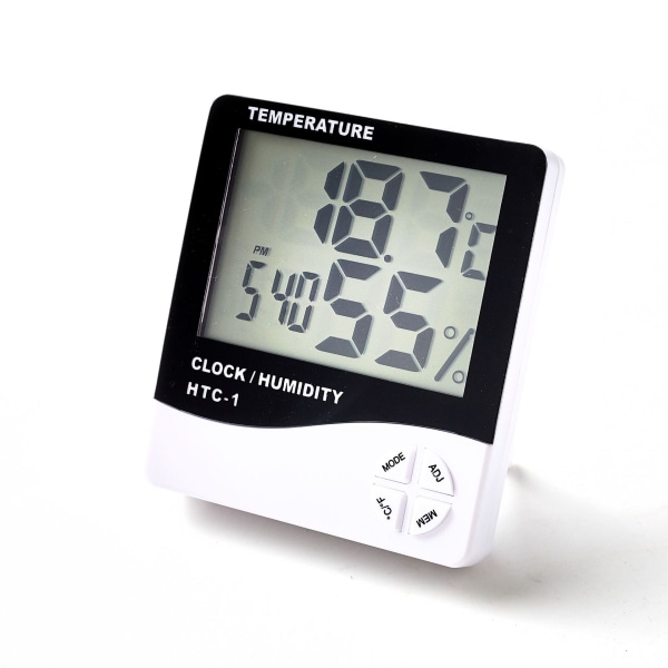 Digitalt termometer hygrometer - innendørs termohygrometer temperatur- og fuktighetsmåler med klokke og alarmfunksjon